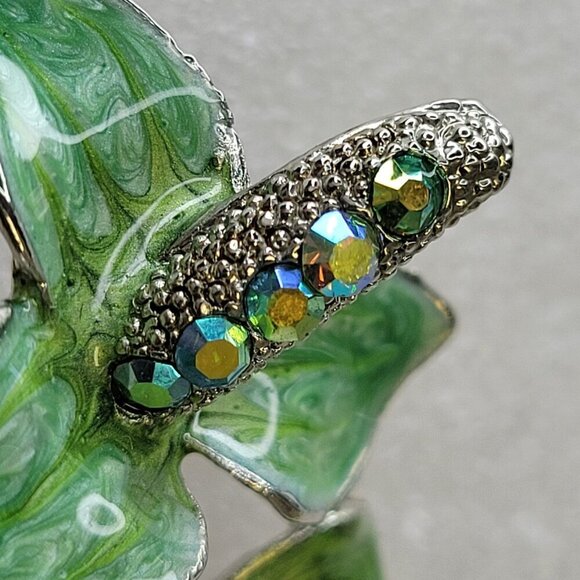 Vintage Rhinestone Floral Brooch Sparkling Green Leaves - Picture 3 of 12